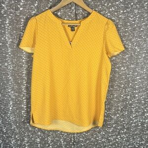 Hilary Radley Ladies' V-Neck Printed Blouse, Mustard Yellow, Size XS